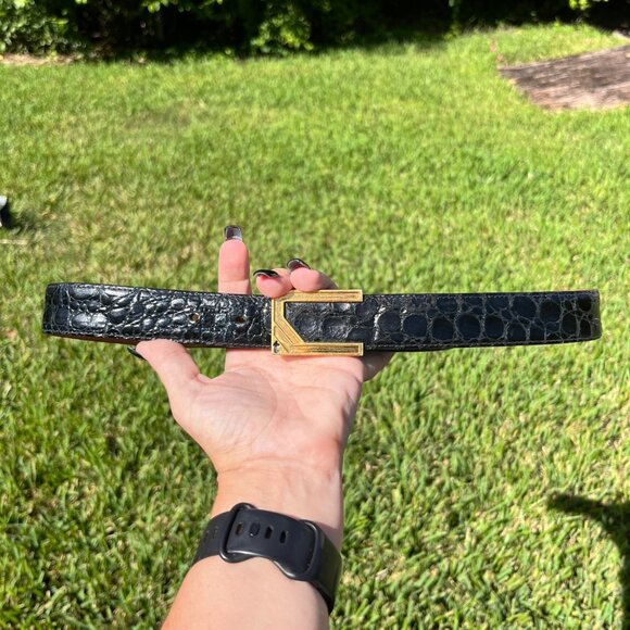 a.testoni Black Snake Leather Belt Size 42 / US 34" - Picture 1 of 9